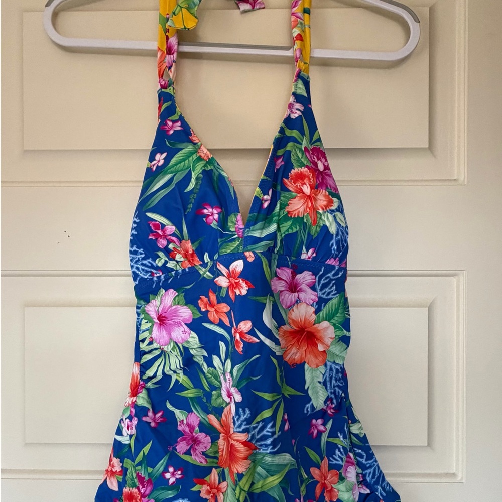 Tommy Bahama Blue Floral Halter/tankini Swimsuit (REVERSIBLE) 2 for 1